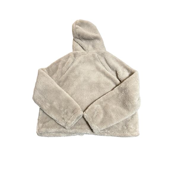NWOT H&M Beige Greige Sherpa Cropped Women Hoodie Size Large Tie Waist Soft - Picture 2 of 7
